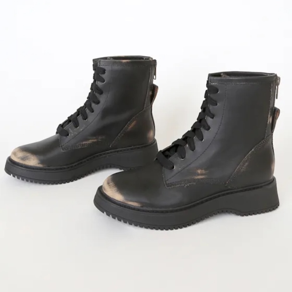 Steve Madden Farley Distressed Leather Black Combat Boots Size 9 Lace Up Grunge